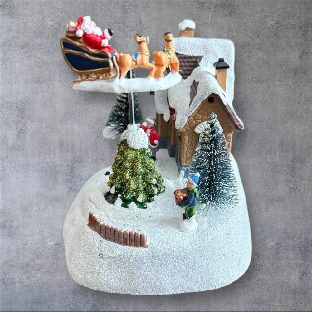Christmas Village Landscape with Rotating Santa & Sleigh